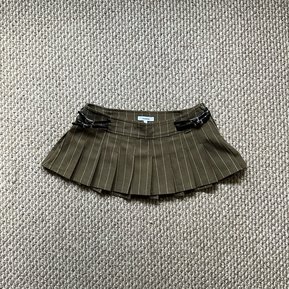 Miaou Reno Green Pinstripe Pleated Mini Skirt